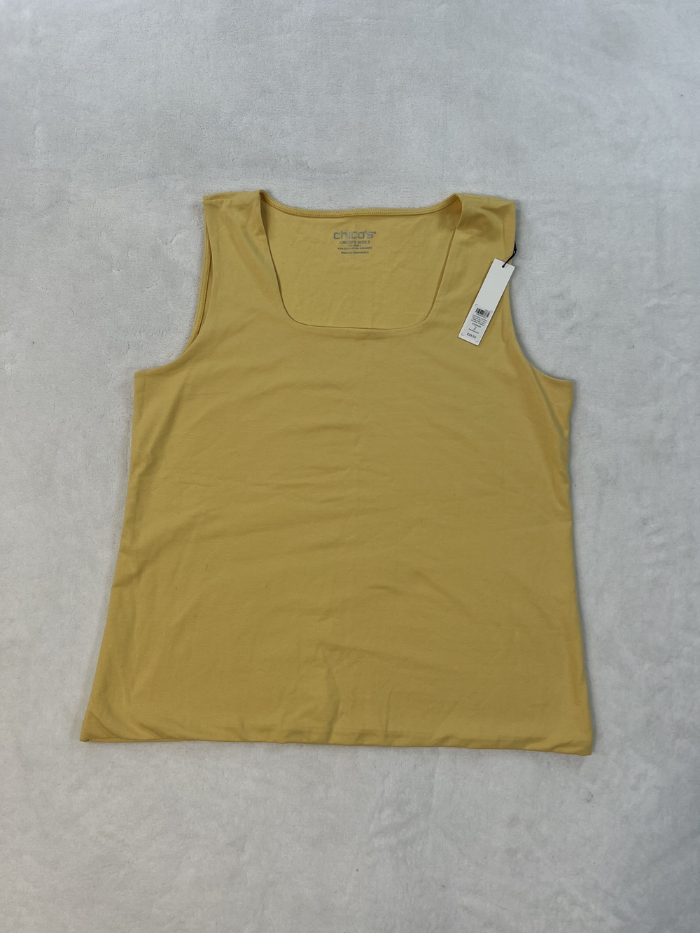 Chico's‎ Contour Cotton Square Neck Tank Golden Chamois Yellow Size 2 Large New